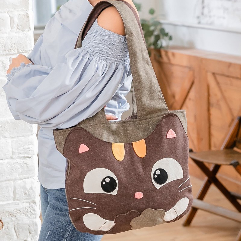 Kiro cat casual outing work bag/outing bag/shoulder bag【211244】 - Handbags & Totes - Cotton & Hemp Brown