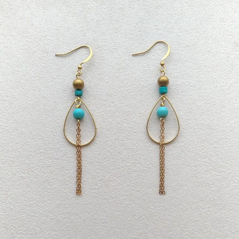 e092 Boximiya 2- turquoise Bronze pin clip earrings - Earrings & Clip-ons - Copper & Brass Blue