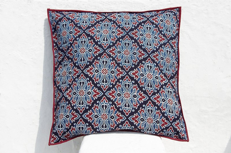 Christmas gift limited to a woodcut Indian pillowcase / cotton pillowcase / printing pillowcase / hand printed pillowcase - indigo blue color Moroccan color - หมอน - ผ้าฝ้าย/ผ้าลินิน หลากหลายสี