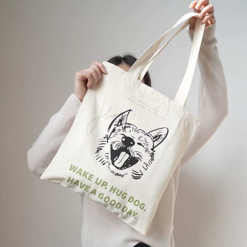 Big hairy smile hand-painted Akita dog canvas bag large capacity medium thickness with inner bag