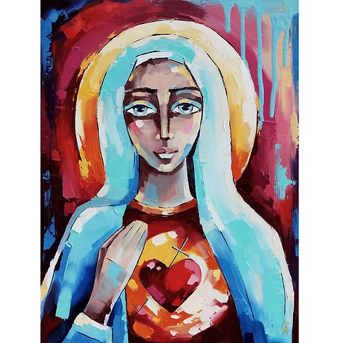 ARTbyAnnaSt Virgin Mary Painting Our Lady Original Art Christian Artwork Catholic Wall Art