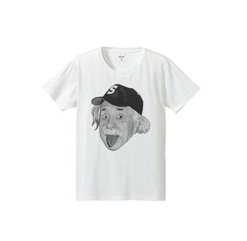 アルベルト・アインシュタイン・アウトドア　モノクロ（4.7oz Tシャツ） - 帽T/大學T - 棉．麻 白色