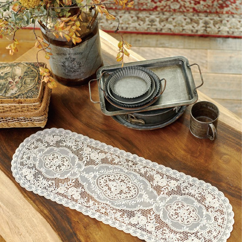 [Gift Box Gift] Classical Rose Gauze Embroidered Lace Table Mat-Light Pink Blue Ivory Rice-Deluxe Edition 12 Pieces - Items for Display - Thread Multicolor