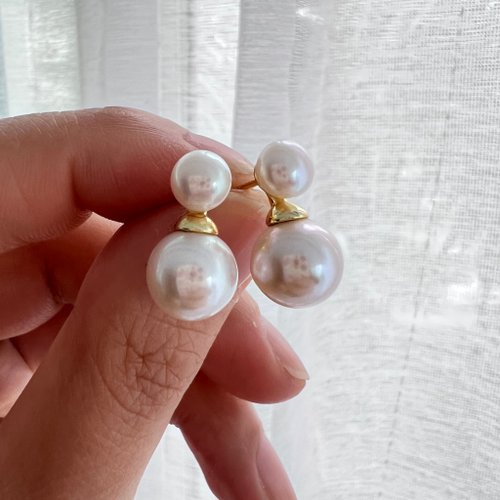 Ellajo Bijoux 雙生之珠 天然圓型白色珍珠耳釘