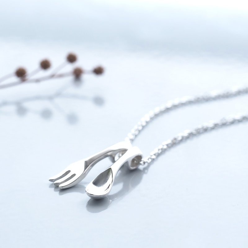 Miniature Spoon & Fork Necklace Silver 925 - Necklaces - Other Metals Silver