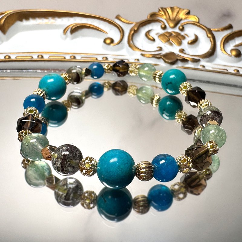 Turquoise | Blue Phosphorus | Green Ghost | Green Strawberry Quartz | Citrine | Natural Crystal Bracelet - Bracelets - Crystal Green