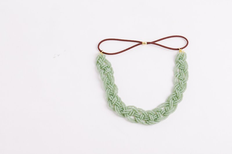 beads headband　jade　wide - Hair Accessories - Other Materials Green