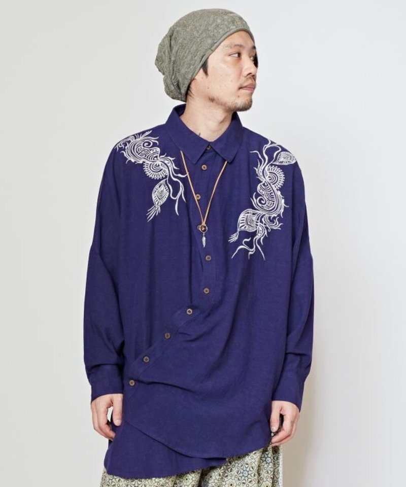 【熱門預購】Henna Art孔雀刺繡特色解構不對襯襯衫(6色)IAC-4112 - 男襯衫/休閒襯衫 - 其他材質 