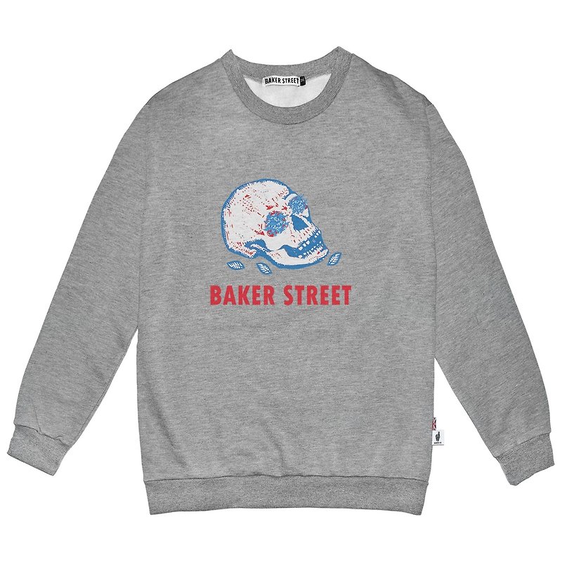 British Fashion Brand -Baker Street- Skull Printed Sweatshirt - เสื้อผู้หญิง - ผ้าฝ้าย/ผ้าลินิน สีเทา