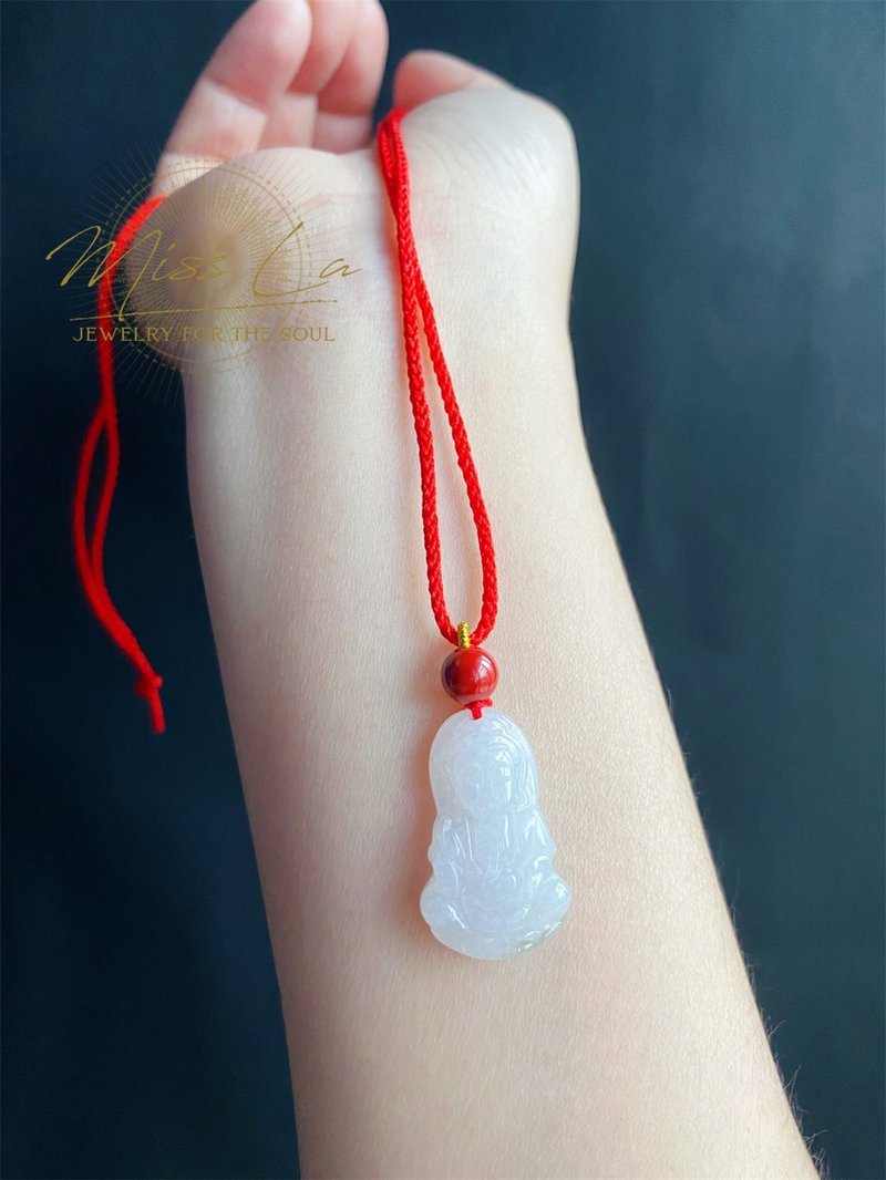 Valentine's Day Natural Burmese Jade Jade Guanyin Bodhisattva Bless Children's Safety and Health Necklace Gift - Charms - Jade Green