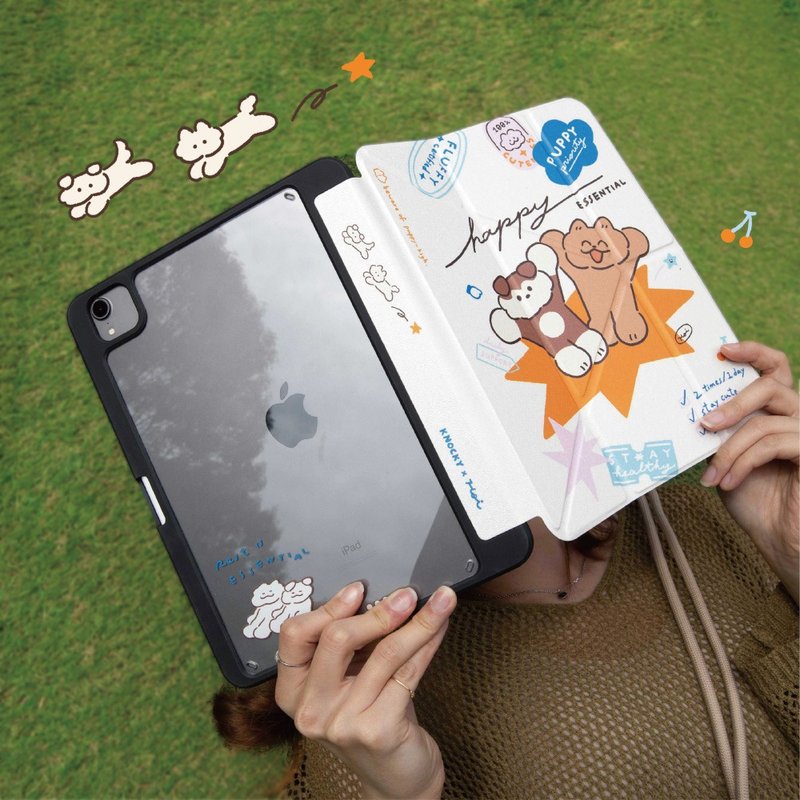 Illustrator co-branded [Puppy Priority dog ​​is the highest] multi-fold iPad case - Tablet & Laptop Cases - Other Materials White