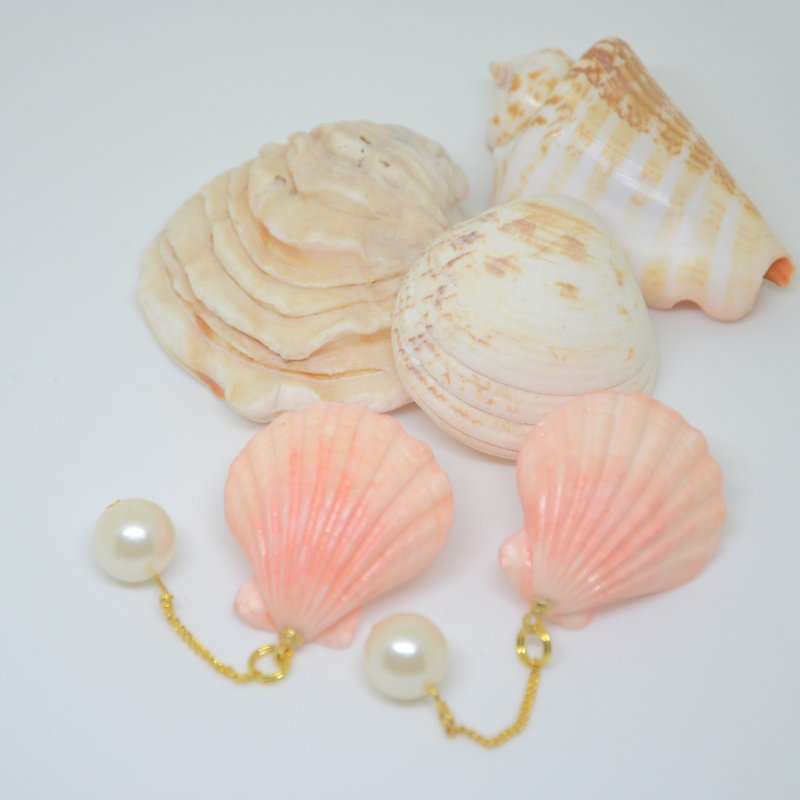 Pink shell ear (ear pin/clip type) ring - Earrings & Clip-ons - Clay Pink