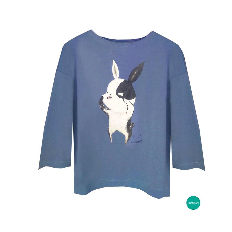 emmaApartyイラストレーターT：遊び心のあるウサギ（冬のショートバージョン限定版3色） - トップス - コットン・麻 