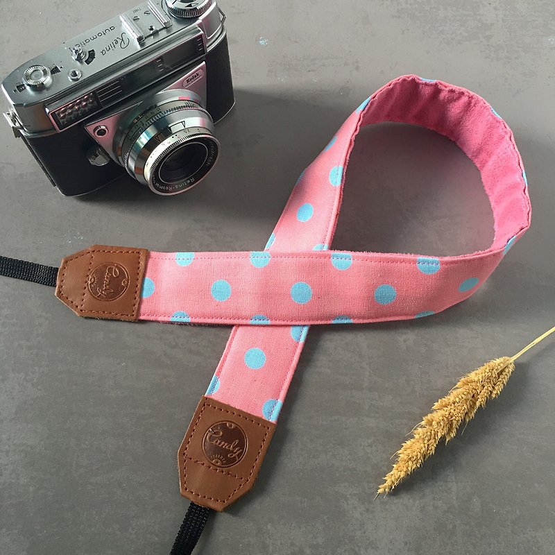 Pink Blue  Polkadot Mirrorless or DSLR Camera Strap - 相機/拍立得 - 棉．麻 粉紅色