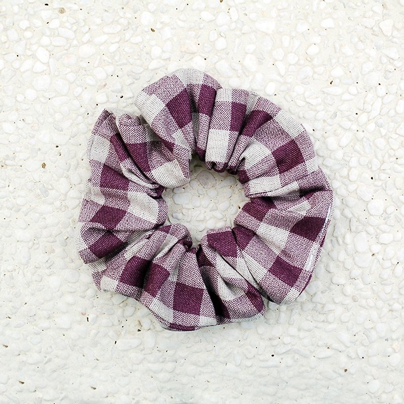 Purple lattice hair bundle _ big grid / large intestine ring donut hair ring - เครื่องประดับผม - ผ้าฝ้าย/ผ้าลินิน สีม่วง