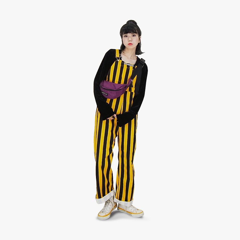 A‧PRANK: DOLLY :: vintage VINTAGE brand GAME BIBS yellow and black striped suspenders trousers (P711023) - จัมพ์สูท - ผ้าฝ้าย/ผ้าลินิน 