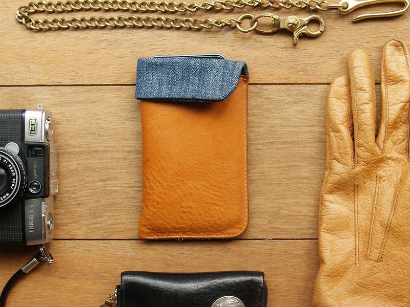 Leather Phone Case for iPhone X / Xs ( Custom Name ) - Jeans Tan - เคส/ซองมือถือ - หนังแท้ สีส้ม