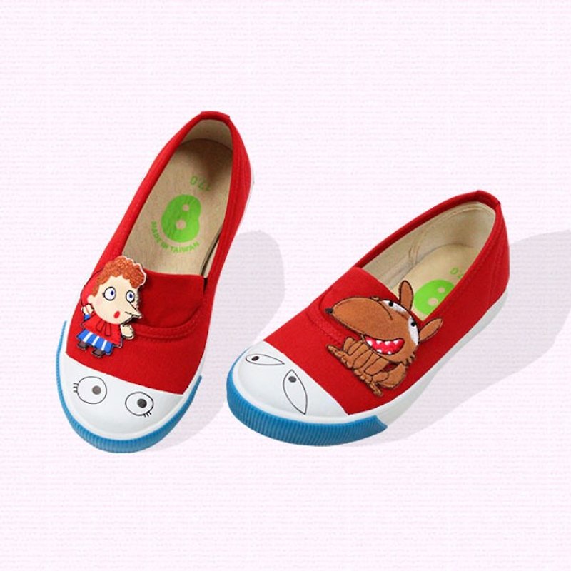 Classic simple slip-on with eyes for toddlers color Red - รองเท้าเด็ก - วัสดุอื่นๆ สีแดง