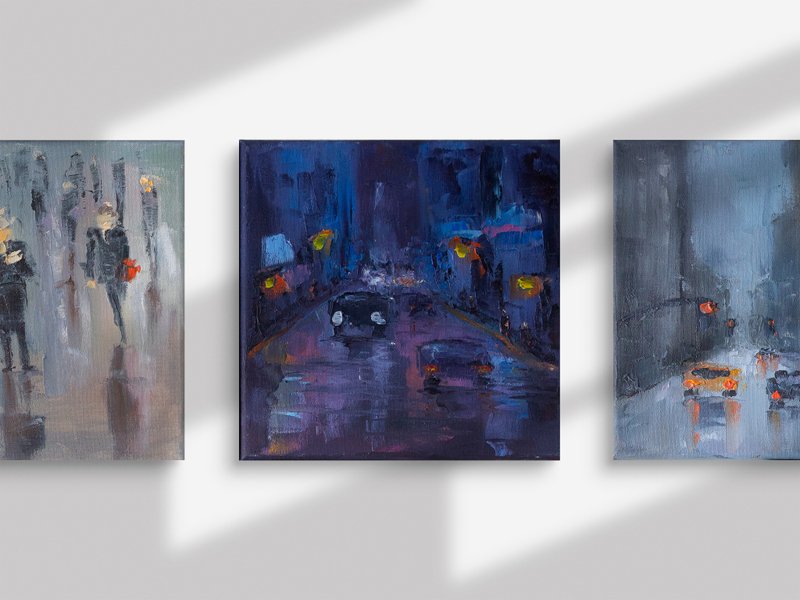 Small abstract art Modern City. Original gift Oil Artwork on canvas. Home decor - 壁貼/牆壁裝飾 - 其他材質 多色