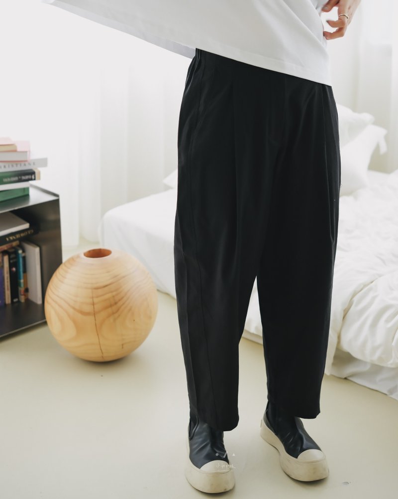 Symbolism stiff suit pants-2 colors-symbol black - กางเกง - ผ้าฝ้าย/ผ้าลินิน สีดำ