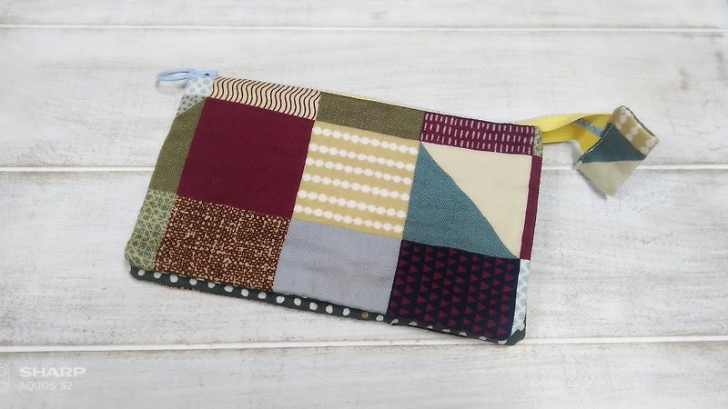 Color square collage zipper three-layer bag wallet phone bag card package storage bag - Wallets - Cotton & Hemp Multicolor