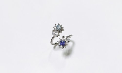 小王子星球 海藍寶丹泉花戒指 925純銀 手工鑲嵌