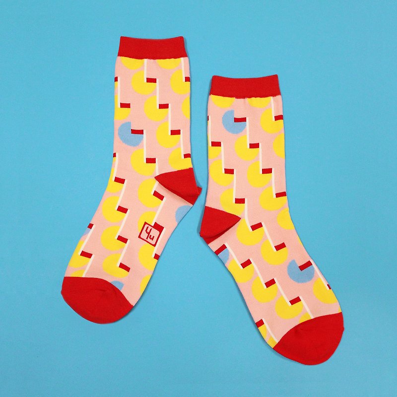 Parallel 棉質中筒襪 / 襪子 / 粉紅 - 襪子 - 棉．麻 粉紅色