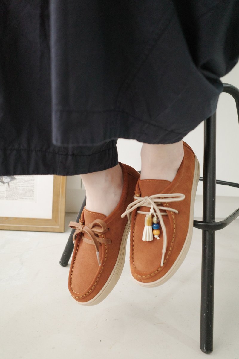 防水皮革! 溜溜秋秋厚底袋鼠鞋 雙鞋帶 咖 MIT 全真皮-胡桃棕 - 女休閒鞋/帆布鞋 - 真皮 咖啡色