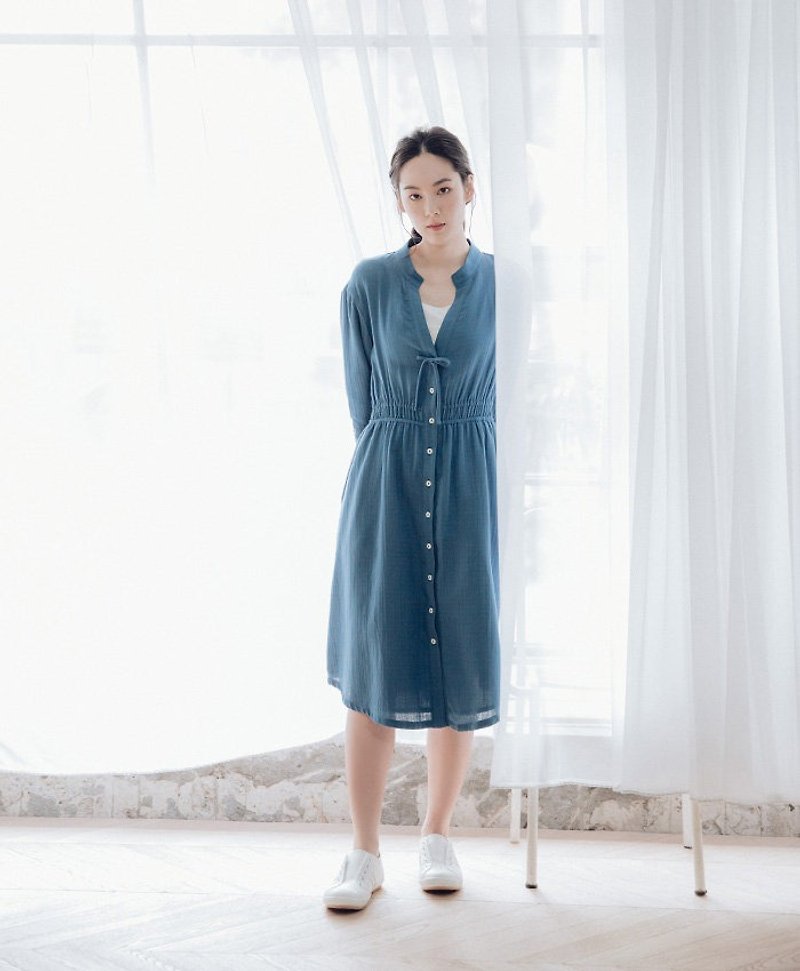 Blue pots hyacinth removable detachable dress - One Piece Dresses - Cotton & Hemp Blue