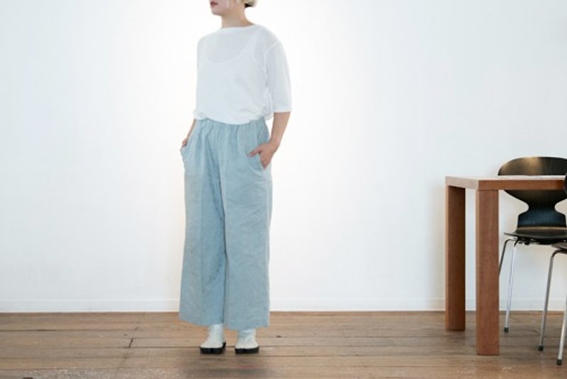 Juniper berry dyed summer wide pants [Organic Cotton jacquard fabric] - กางเกงขายาว - วัสดุอื่นๆ 
