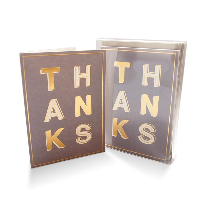 盒卡-灰底英文燙金字 10入【Hallmark-卡片 無限感謝】 - 卡片/明信片 - 紙 多色