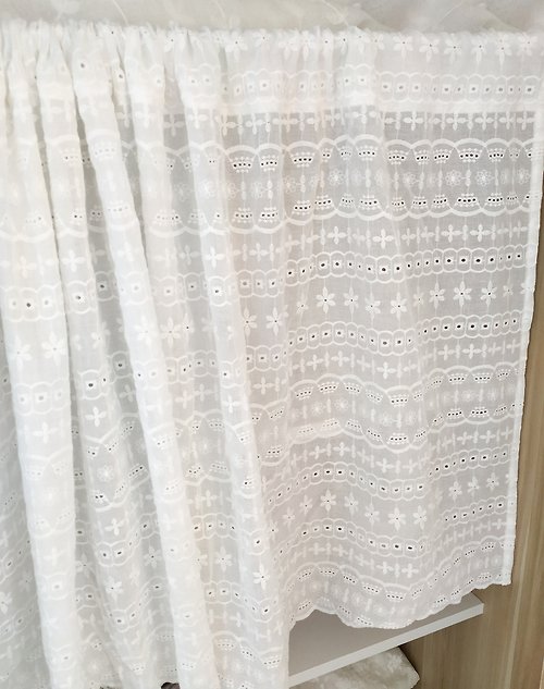 lemonccc 白色純棉刺繡窗簾門簾咖啡簾