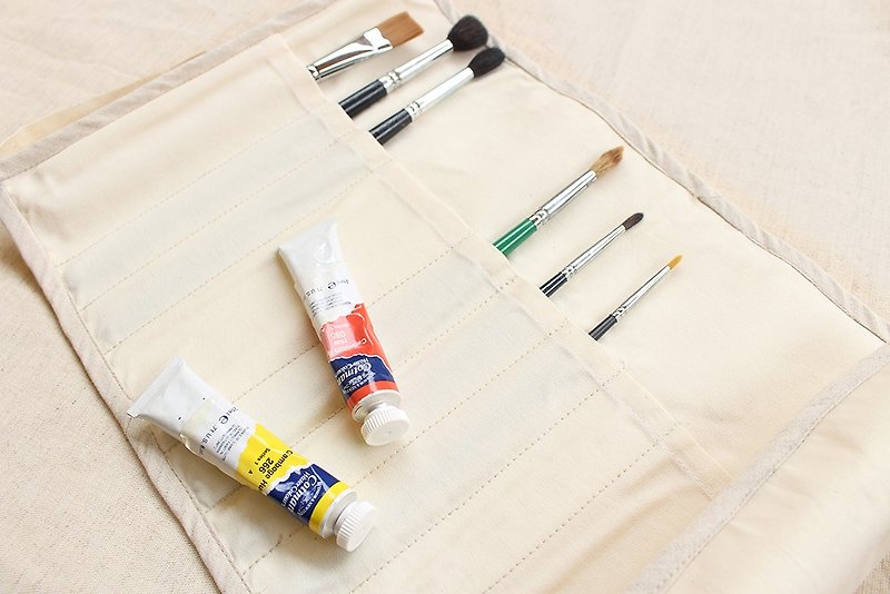 空白素色純色畫具袋/筆袋 工具收納袋 DIY彩繪 滾邊 巻物ケース  水彩絵具 - 筆盒/筆袋 - 棉．麻 白色