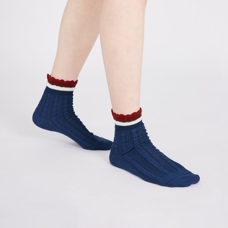 Aya-ya 3/4 socks - ถุงเท้า - ผ้าฝ้าย/ผ้าลินิน สีน้ำเงิน