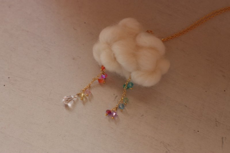 Rainbow Color Cloud Raindrop Necklace Swarovski Crystal - Necklaces - Wool Multicolor