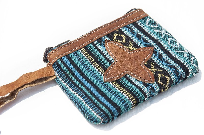 Handmade cowhide coin purse/hand-painted style leather wallet/leather pouch/leather bag-Moroccan color stripes - Coin Purses - Genuine Leather Multicolor