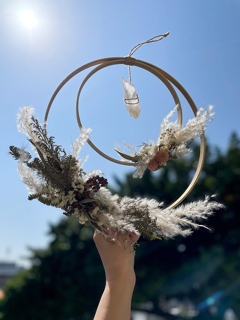 【Crystal Healing Wreath】Dried Flower/Customized Crystal/Energy - Items for Display - Plants & Flowers Khaki