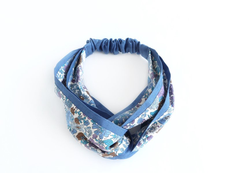 Liberty (Eternal Emily) and blue-gray Linen hairband - ที่คาดผม - ผ้าฝ้าย/ผ้าลินิน สีน้ำเงิน