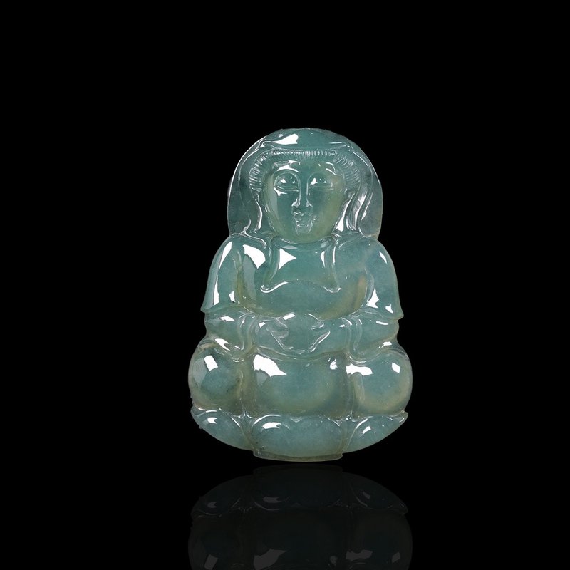 冰種翡翠觀音菩薩項鍊 | 天然緬甸玉翡翠A貨 | 送禮 - 項鍊 - 玉石 綠色