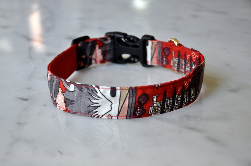 Dog luminous collar Mount Fuji Japanese style dog collar collar - ปลอกคอ - ผ้าฝ้าย/ผ้าลินิน สีแดง