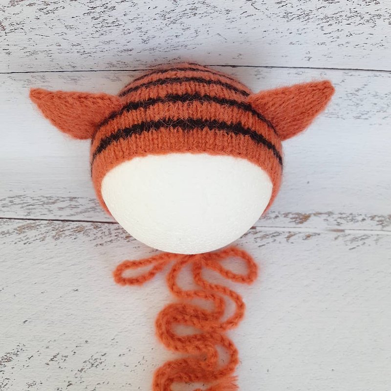 タイガー新生児ボンネット編みパターン - 編み物/刺繍/羊毛フェルト/裁縫 - その他の素材 