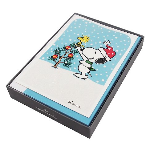 205剪刀石頭紙 史努比裝飾聖誕樹 耶誕盒卡16入【Hallmark卡片-聖誕節系列】