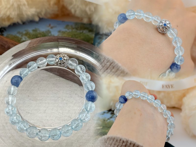 Natural Crystal Topaz Kyanite Sterling Silver Bracelet | Independent Original Design | New Year Gift - Bracelets - Crystal 