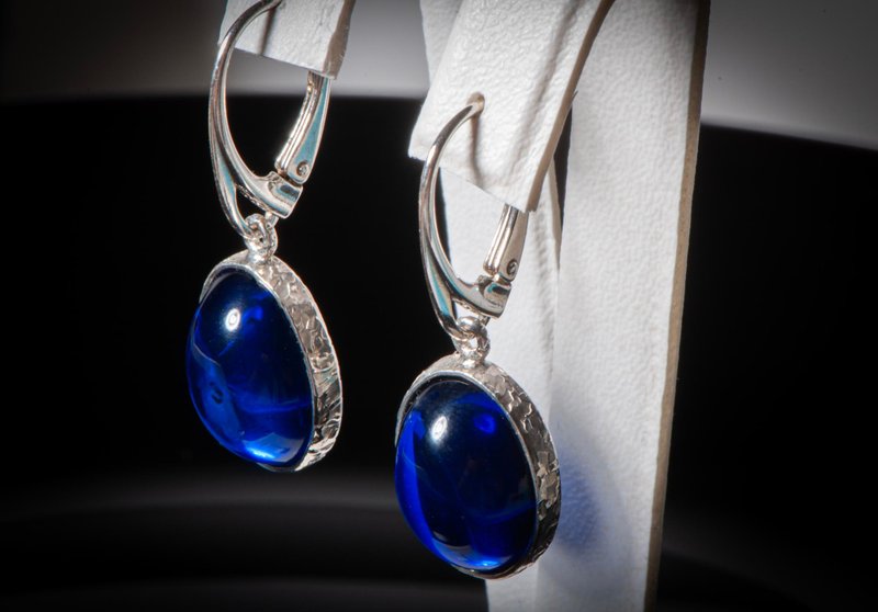 ブルーアンバー シルバー ピアス | ハンドメイド 天然バルト海産琥珀 - ピアス・イヤリング - 半貴石 ブルー