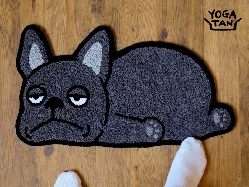 Tan Ajia Painting Dog Floor Mat | Lazy Black Fa Dou - พรมปูพื้น - เส้นใยสังเคราะห์ 