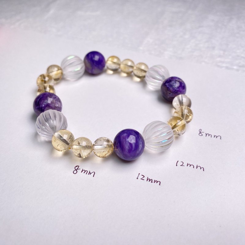 Amethyst White Crystal Good Luck Natural Ore Energy Handmade Gift Japanese Made Crystal Bracelet - Bracelets - Crystal Purple