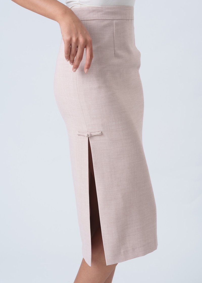 Linen Skirt w Pankou (Beige) - กระโปรง - ผ้าฝ้าย/ผ้าลินิน สีกากี