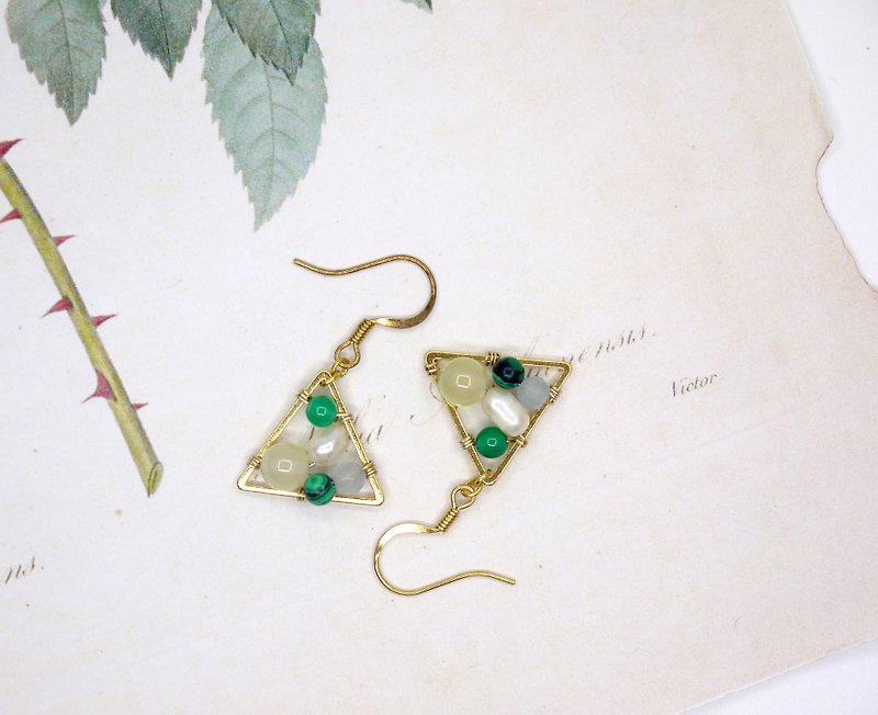 Triangle structure grape agate pearl cat eye stone agate earrings - Earrings & Clip-ons - Gemstone 