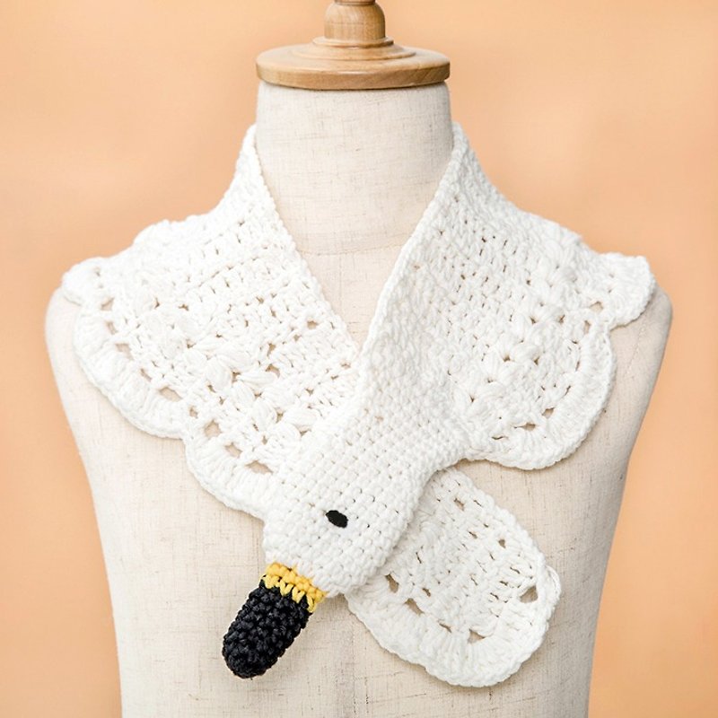 Super cute white swan hook scarf - ผ้าพันคอ - ผ้าฝ้าย/ผ้าลินิน 