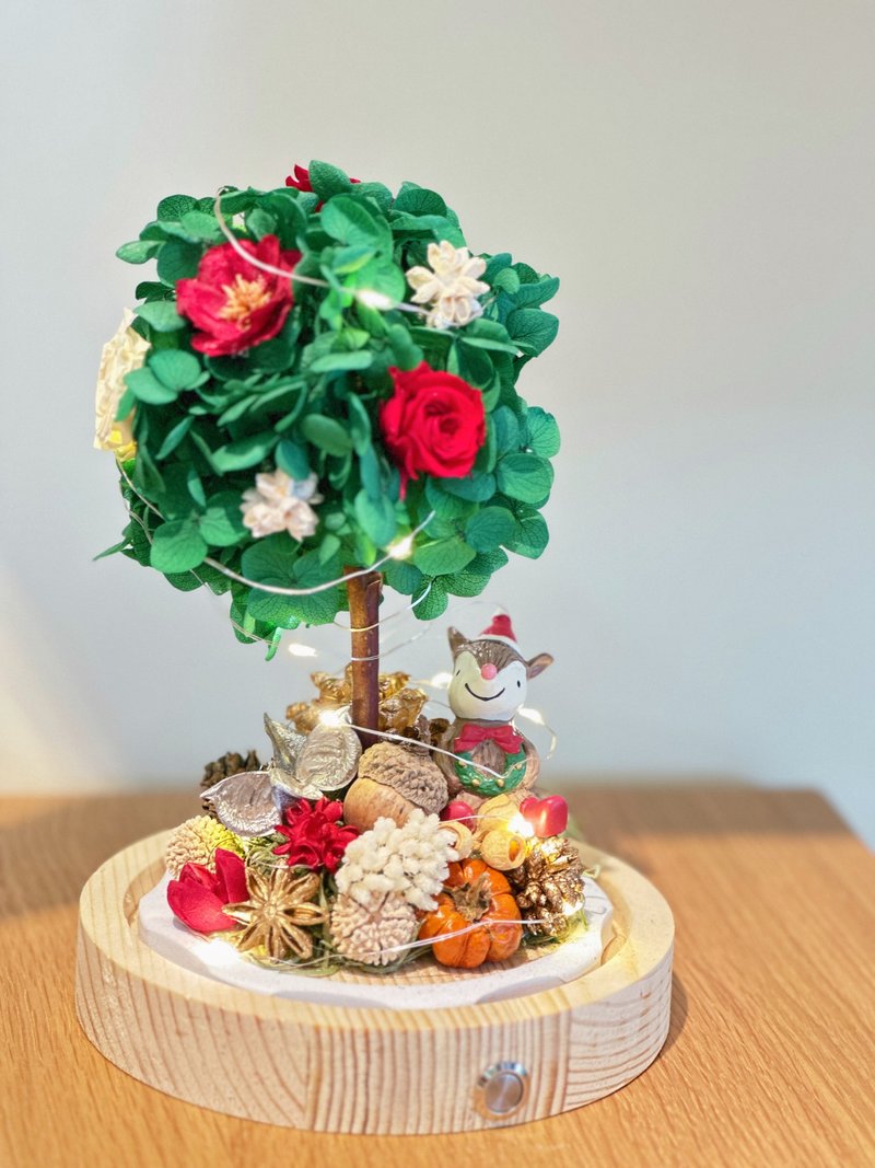 Christmas everlasting bouquet tree glass cover - ช่อดอกไม้แห้ง - พืช/ดอกไม้ สีแดง